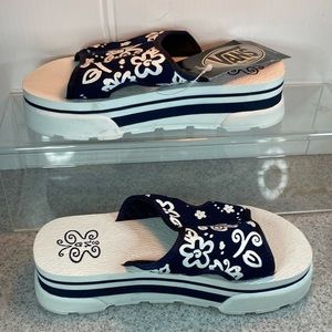 00’s Vans platform slides. Size 6. Navy with flowers 🌺 and butterfly 🦋. Box 16